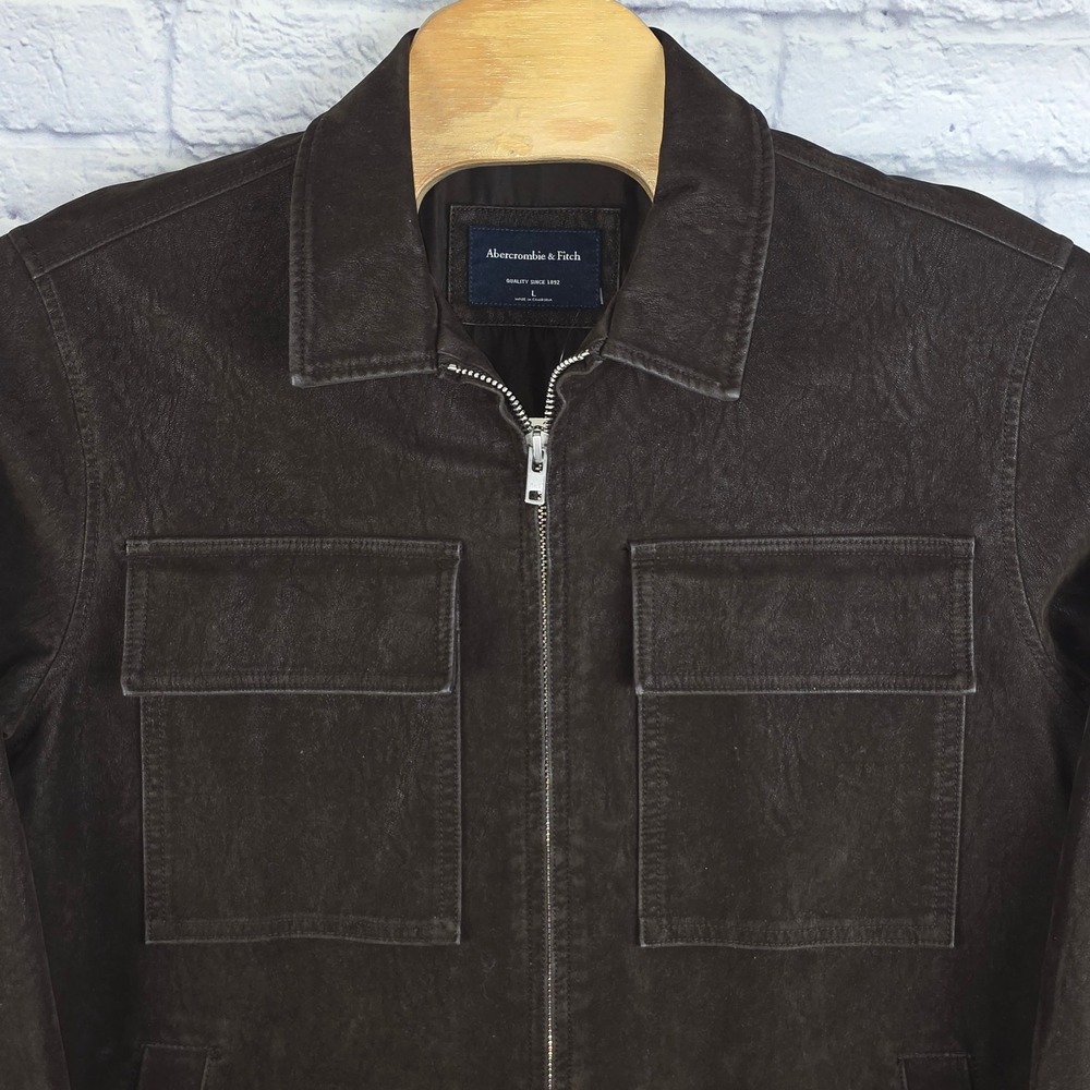 NWT Abercrombie & Fitch Men Suede Jacket Brown Vegan Leather Trucker Size Large